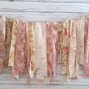 Fabric Garland Shabby Chic Garland Cake smash banner shabby chic banner fabric rag tie garland ribbon banner pink garland pink banner