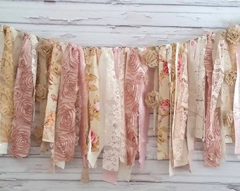 Fabric Garland Shabby Chic Garland Cake smash banner shabby chic banner fabric rag tie garland ribbon banner pink garland pink banner