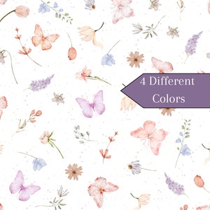 Butterfly Fabric by the Yard pink butterflies spring peach small flower pastel botanical nursery fabric baby girl quilting purple butterfly