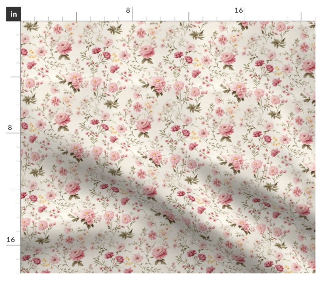 Pink Cottage Floral Fabric by the Yard Shabby Chic Flower Fabric With ...