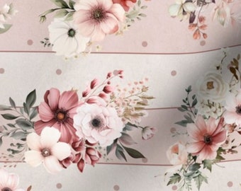 Floral Fabric by the yard fabric french country fabric cottage fabric shabby chic fabric pink fabric peach flower fabric blush flower