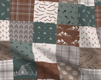 Boy Cheater Quilt Fabric by the yard little boy fabric hunter green fabric fish patchwork baby boy fabric camping quilting fabric with fish