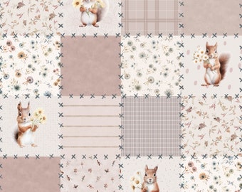 Cheater Quilt Fabric by the yard cute squirrel fabric with flower and sweet squirrel shabby chic floral patchwork fabric with baby squirrels