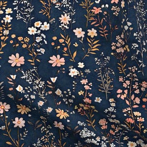Vintage Navy Wildflower Fabric by the yard Ditsy Midnight Watercolor Floral Autumn Dark Deep Blue Botanical Moody Cobalt Fall Thanksgiving