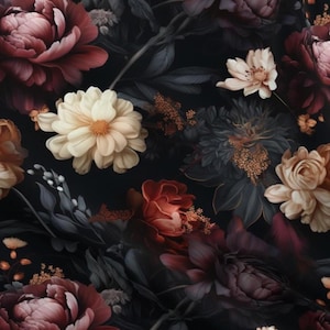 Victorian Noir Floral Fabric by the yard Dark Romantic Burgundy Rose upholstery Moody Vintage Baroque Gothic Ethereal Botanical Peony Garden