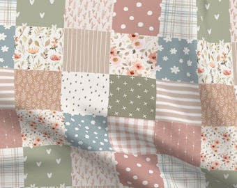 Cottage Floral Cheater Quilt Fabric by the yard vintage floral earth tone nursery decor muted color patchwork baby girl nursery flower decor