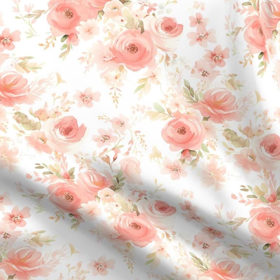 Peach Shabby Chic Floral Fabric by the Yard Cottagecore Watercolor Soft ...