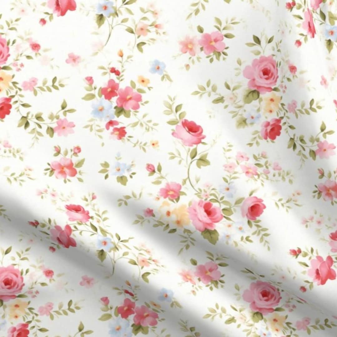 Pink Shabby Chic Rose Floral Fabric by the Yard Soft Pastel Romantic ...