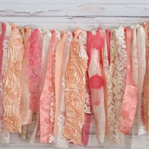 Fabric garland coral peach banner first birthday cake smash garland shabby chic peach fuzz garland nursery decor birthday party coral peach
