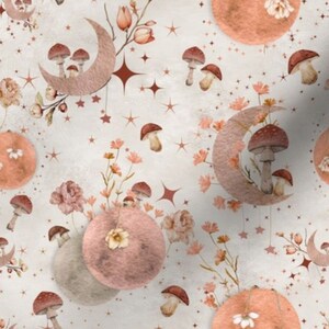 Ivory Mushroom Fabric by the yard fabric mushroom fabric moon fabric star fabric textured fabric peach flower fabric october fabric