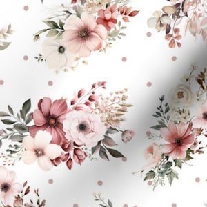 Floral Fabric by the yard fabric french country fabric cottage fabric shabby chic fabric polka dot fabric peach flower fabric blush flower