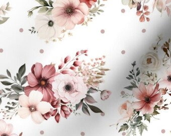 Floral Fabric by the yard fabric french country fabric cottage fabric shabby chic fabric polka dot fabric peach flower fabric blush flower