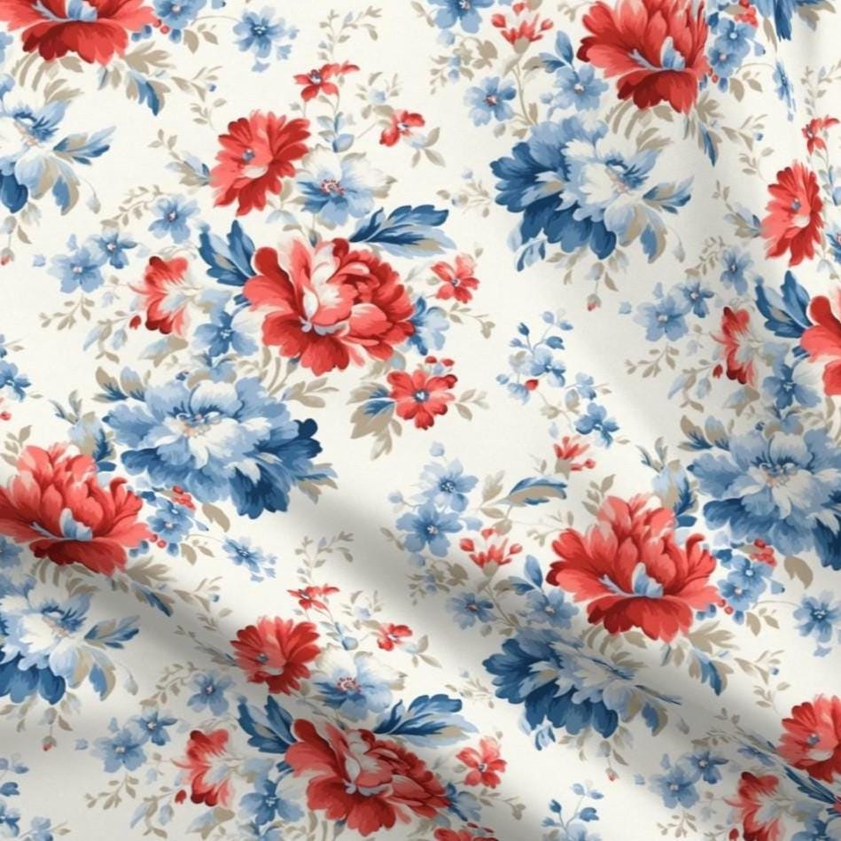 Vintage Red and Blue Fabric - Etsy