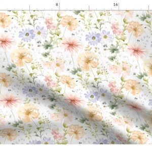 Dusty pink blush watercolor  flower cotton fabric