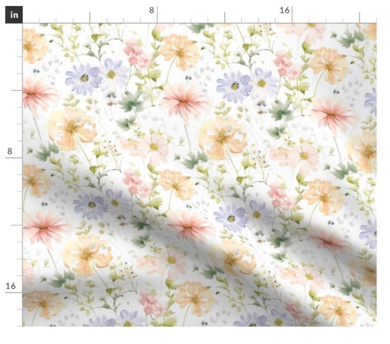 Dusty pink blush watercolor  flower cotton fabric