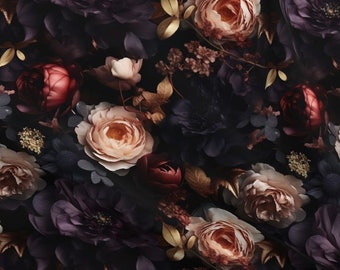 Dark Moody Fabric by the yard dark floral pillow fabric for moody décor french noir floral linen modern gothic glamorous black floral