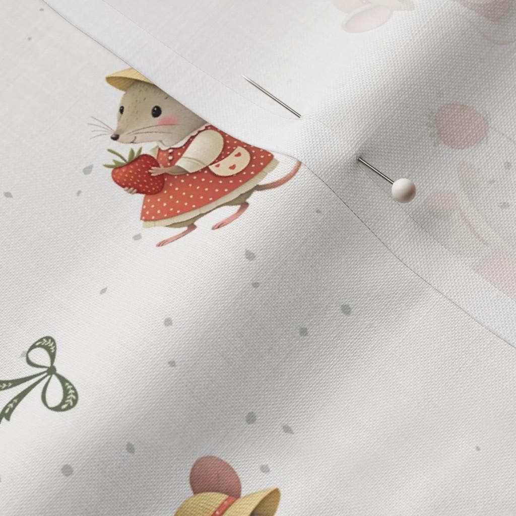 Mouse And Raspberry Fabric Strawberry Garden Mice Fabric by the Yard Red Pink Strawberry Shortcake ...