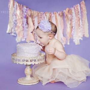 Fabric Garland Peach Garland Birthday banner photography prop cake smash garland purple birthday party decor shabby chic garland shabby chic