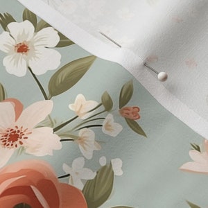 earth tone floral dress fabric peach pastel flower cotton quilting floral farmhouse fabric sage