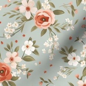 Sage Green Floral Cottage Fabric by the Yard