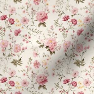 Pink Cottage Floral Fabric by the yard shabby chic flower fabric with blush small rose nursery quilting fabric french country cream pink