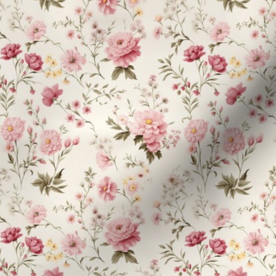 Pink Cottage Floral Fabric by the Yard Shabby Chic Flower Fabric With ...