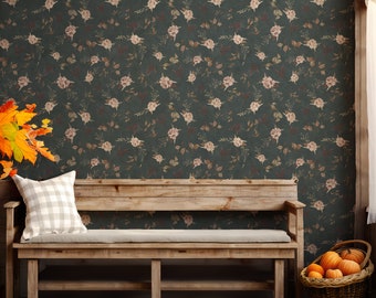 Dark Floral Wallpaper dark green wallpaper with flower french country wallpaper moody wallpaper dark green floral wallpaper emerald green