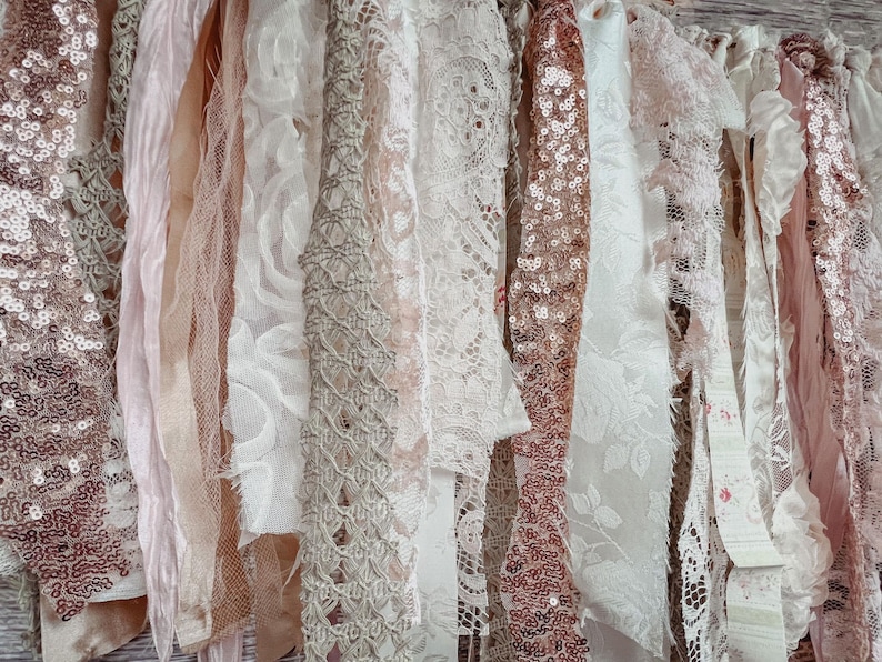 Rose gold Fabric rag Garland with sparkle ribbon banner