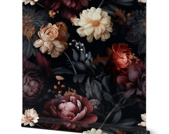 Romantic Floral Dark Wallpaper peony flower victorian gothic wallpaper moody black floral wall decor modern gothic glam dramatic wallpaper