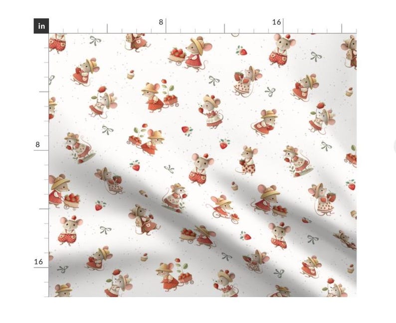 Mouse And Raspberry Fabric Strawberry Garden Mice Fabric by the Yard Red Pink Strawberry Shortcake ...
