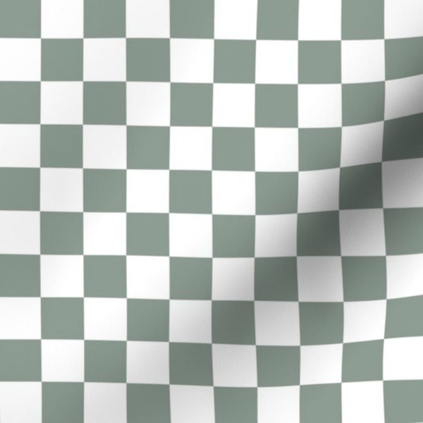 Modern Retro Checker Fabric by the yard Sage Green checkered fabric olive green checker modern retro fabric green small checker fabric retro