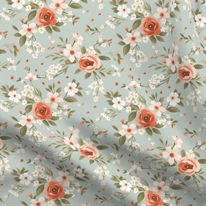 Farmhouse floral fabric peach flowers