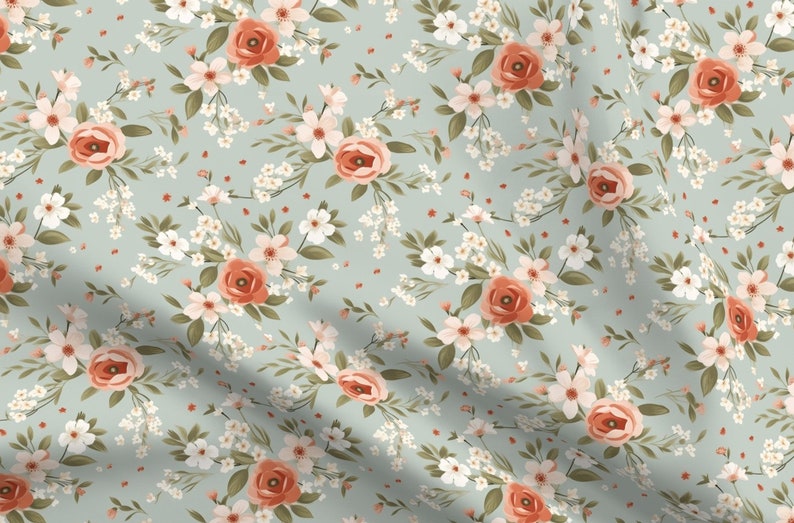 Farmhouse floral fabric peach flowers