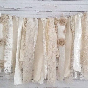Fabric Garland Wedding Garland photography garland white lace garland baby shower banner fabric rag garland Fabric wall hanging cake smash