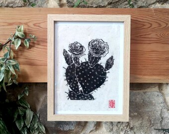 Opuntia tomentosa - linocut print