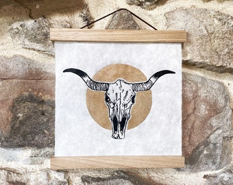 Tudanca cow skull - linocut print