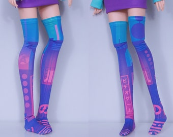 Socks for Smart Doll Classic or Pear, cyberpunk tech wear clothes - neon city