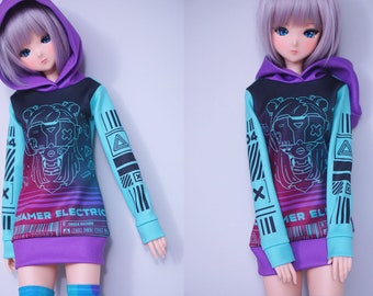 Clothes for Smart Doll Dollfie Dream, black cyberpunk hoodie