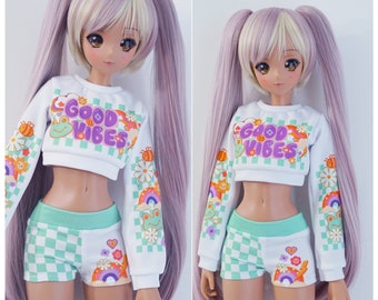 Cute Clothes for Smart Doll, Sweater and Shorts set, Good Vibes Frog