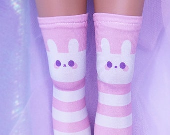 Socks for Smart Doll Classic or Pear - Pink Bunny Stripes