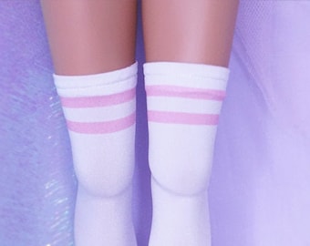 Socks for Smart Doll - White with 2 pink stripes