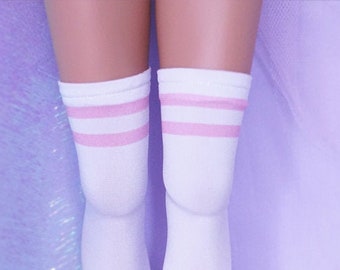 Socks for Smart Doll Classic or Pear - White with 2 pink stripes