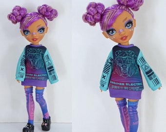 Rainbow High Doll Clothes, cyberpunk tech Sweater and Socks Set - Dreamer Electric