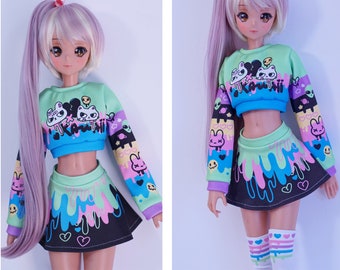 Clothes for Smart Doll, Cropped sweater and skirt set  - Neon Kawaii