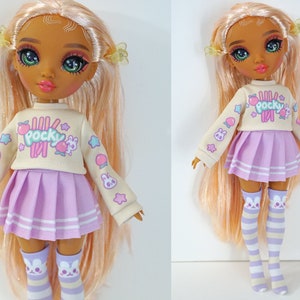 Doll Clothes for Rainbow High, Cute Sweater and Skirt Outfit Set - Peach Pocky