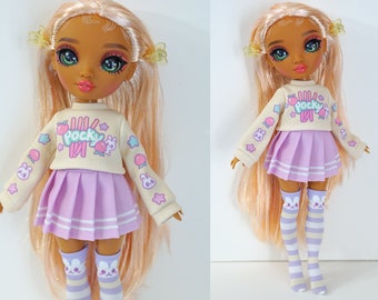 Rainbow High Doll Clothes, Cute Sweater and Skirt Outfit Set - Peach Pocky