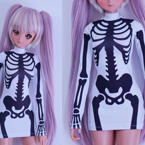 Clothes for Smart Doll Pear or Classic, Bodycon Mini Dress - black skeleton graphics on white