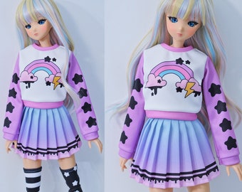 Smart Doll Skirt and Sweater, Pastel Goth Clothes with Rainbow and Stars