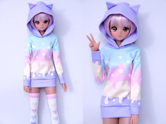 Smart Doll Pear or Classic Clothes Cute Pastel Hoodie Sweater Melty Rainbow With Cat Ears Etsy