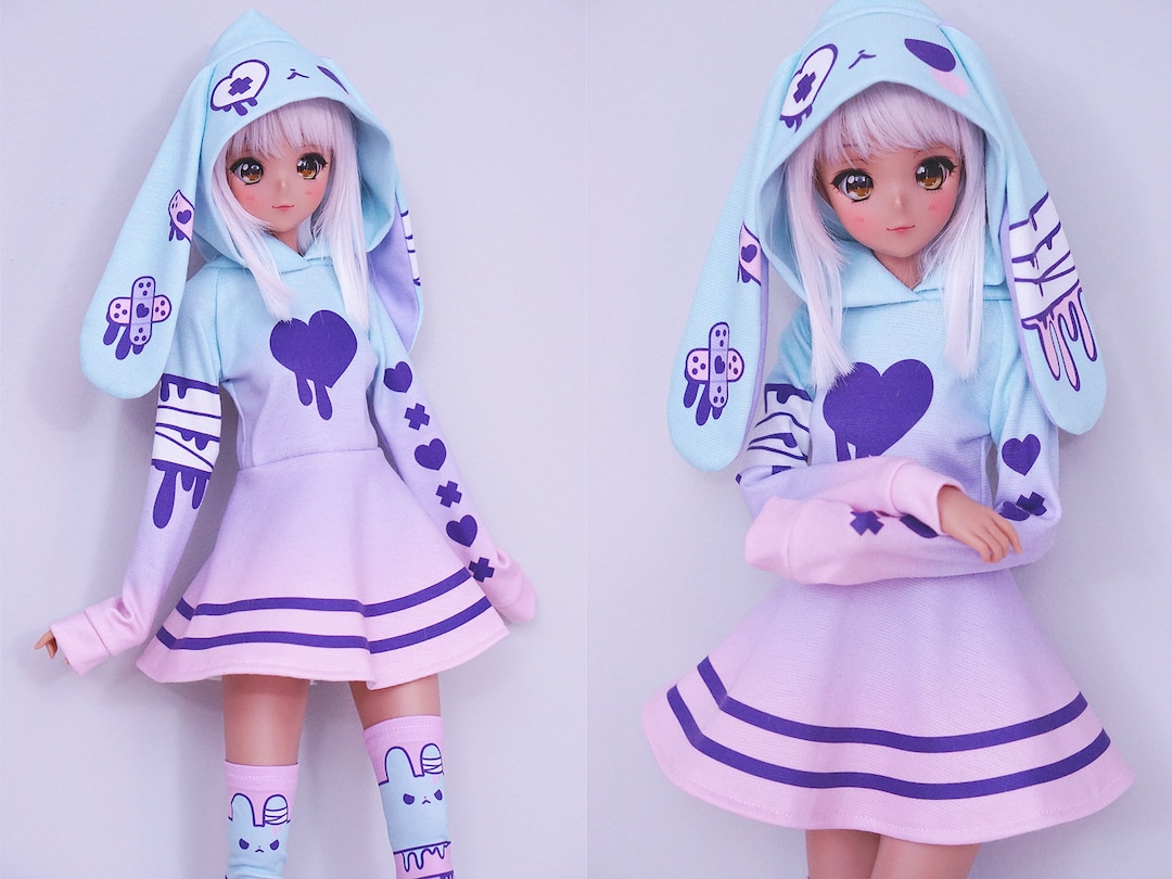 Smart Doll Spooky Cute Clothes, Pastel Hoodie Dress Blue Bunny